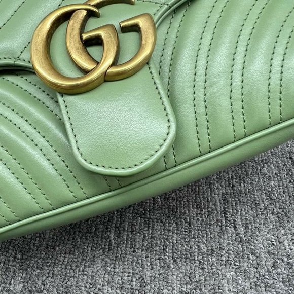 100% Authentic GUCCI GG Marmont Green Small Leather Shoulder Bag - Picture 8 of 16